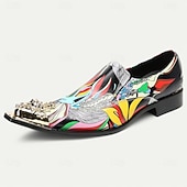 billige Elementære Pensko-Herre Premium Kuskin Løpere med Gullspiss Livlig Kunstnerisk Print og Metallisk Gull Løvehode Detalj–Moderne Slip-On Sko Spesielle Anledninger og Uttrykksmotet