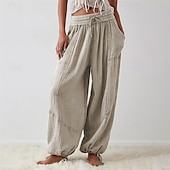 ieftine Pantaloni din bumbac simplu-pantaloni din bumbac și pânză pentru femei, îmbrăcăminte stradală la modă, confort, lungime, talie înaltă, șnur simplu, talie elastică, șnur confortabil în aer liber, ținută confortabilă de zi cu zi