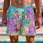 cheap Geometric Print-Men&#039;s Geometric Color Block Patchwork Swim Shorts Board Shorts Swimming Trunks Mid Waist Hawaiian Vacation Holiday Beach Wear Side Pockets Mesh Lining Elastic Drawstring Waist Designer Clothing