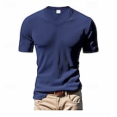 cheap Corduroy T shirts-Men's Corduroy Shirt Short Sleeve Shirt Tee Top Short Sleeve V Neck Spring &amp; Summer Summer Solid Color Pit Strip Sports Daily V Neck Warm Casual Outdoor Navy Blue Top Tee for Men