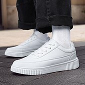 economico Casuale-sneakers da uomo in similpelle nera con suola ammortizzata, comodo design con lacci per un uso casual e quotidiano