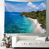 Недорогие Тапестри́ на океа́нском пляже-Пейзаж Пляж Висячая Гобелен настенное искусство Пальма Большой гобелен Муральное декор Фотографический фон Плед занавеска Дом Спальня Гостиная Декорация