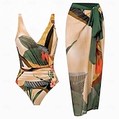 cheap One-piece swimsuits-Women&#039;s Swimwear One Piece Monokini Swimsuit Backless Tummy Control High Waist Slim Vacation Beach Wear Floral V Neck Sleeveless Bathing Suits