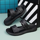 cheap Vacation Sandals-Men's Black Sport Sandals with Adjustable Buckle Straps, Comfortable Design for Outdoor, Casual and Summer Activities