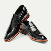 abordables Mocasines de cuero de primera calidad-Mocasines negros sin cordones de piel de vacuno de primera calidad para hombre con detalles en naranja en contraste, estilo formal para negocios y eventos especiales
