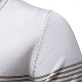 cheap Men&#039;s Elite Polo-Men&#039;s Polo Knit Polo Sweater Formal Work Turndown Quarter Zip Short Sleeve Striped Zip Up Stripe-Trim Spring Black White Khaki Polo