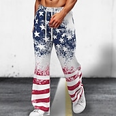 billiga Casual byxor med tryck för män-Herr Långbyxor Säckiga byxor Casual byxor Brett skaft Elastisk dragsko i midjan Amerikanska flaggan Patriotisk Utomhus Helgdag Strand Semester Hawaiisk Vit Oelastisk