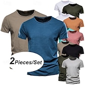 baratos Camisetas de Algodão e Linho-Homens Camiseta T-shirt Camiseta de bambu Manga Curta Gola Redonda Verão Tecido Moda Designer Básico Estilo Clássico Férias Rua Para Noite Preto+ Cáqui Branco+Verde Exército Azul+Caqui Top Tee para