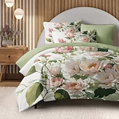 billiga 100% bomull-Blommig Duvet Överdrag Fullstor Sängset Sängset Täcke Överdrag Mjuk Lätt Komforter Överdrag med 2 Kuddöverdrag för Sommar Vår