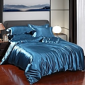 cheap Duvet Cover Sets-4 Pieces Satin Silk Bedding Set with Fitted Sheets Duvet Cover Sets Summer Solid Color Comforters Covers with 2 Pillowcases