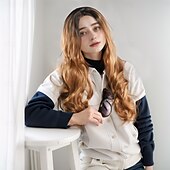 levne Syntetické trendy paruky-Syntetické paruky Vlnitá Curly Weave Vrstvený střih S ofinou na stroji Paruka 26&quot; A1 Umělé vlasy Dámské Klasické Pohodlné Zářící barvy Zlatá