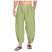 baratos Clássico-Homens Calças de linho Calça verão Calças de praia Calças Harem Bolsos Com Cordão Cintura elástica Tecido Conforto Respirável Mimolet Férias Diário Feriado Havaiana Boho Azul Céu Preto