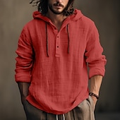 economico Camicie da uomo-Per uomo Camicia camicia di lino Camicia in calicò Camicia con cappuccio Liscio Informale Giornaliero Bianco Blu Marrone Verde Manica lunga Con cappuccio Primavera estate Abbigliamento