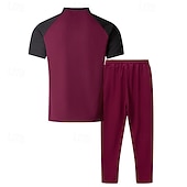 preiswerte Basic T-Shirts für Herren-Herren T-Shirt Anzüge T-Shirts und lange Hosen mit Kordelzug 2-teiliges Outfit Kurzarm Henley Sommer Frühling Farbblock Mode Lässig 2 teilig Urlaub Alltagskleidung Ausgehen Wein Grün Khaki Top