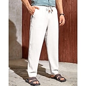 olcso Ünnep-Férfi Vászon nadrág Nadrág Nyári nadrág Strand nadrág Zseb Zsinór Rugalmas derék Sima Mokaszinok Légáteresztő Vakáció Napi Szabadság Hawaii Boho Fekete Fehér