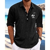 economico Camicie Popover da Uomo-Per uomo Camicia Camicia di lino Camicia popover Camicia Estiva Camicia casual Camicia da Spiaggia Nero Blu Kaki Grigio Manica Lunga Animale Bavero Vacanza Camicia hawaiana Bottonato Abbigliamento