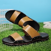 cheap Dress Sandals-&quot;Men&#039;s Black and Yellow Slide Sandals with Wide Straps, Casual Style for Outdoor and Beach Wear