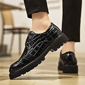 baratos Formal-sapatos derby marrom masculino - couro sintético com relevo de textura de crocodilo, calçados estilosos e versáteis para homens, ideais para uso casual, no escritório e no dia a dia