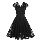 levne Šaty-Elegantní 50. léta Retro Ke kolenům Šaty A-Line šaty Čajové šaty Krajka A-Linie Dámské Vánoce Karneval Nový rok Maturita Denní nošení loučení se svobodou nevěsty Dospělé Šaty pro návrat domů Léto