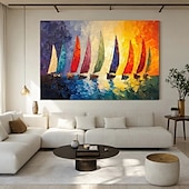 preiswerte Landschaftsgemälde-hellblaues Meereslandschafts-Segelboot-Ölgemälde, handgemalte Wandkunst, abstraktes Strand-Meereslandschaftsgemälde auf Leinwand, Wohnzimmer-Wandgemälde, riesiges extragroßes Wandkunstgemälde-Dekor