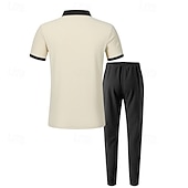 cheap Men&#039;s Classic Polo-Men&#039;s Golf Shirt Golf Polos Shirts Work Casual Lapel Short Sleeve Basic Modern Color Block Patchwork Buttons Summer Spring Regular Fit Wine Green Khaki Gray Golf Shirt