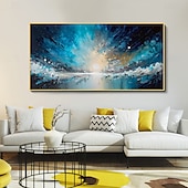 cheap Landscape Paintings-Handmade Oil Painting Canvas Wall Art Decoration Modern Abstract Sunrise Blue Ocean Landscape for Living Room Home Decor Rolled Frameless Unstretched Painting
