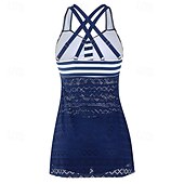 billiga One Pieces &amp; Tankinis-Dam Tankini Tvådelad baddräkt Spets Badkläder Rand Badkläder Svart Purpur Andningsfunktion Snabb tork Lättvikt Ärmlös - Simmning Surfing Strand Sommar Vår Plusstorlekar