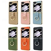 cheap Samsung Cases-Phone Case For Samsung Galaxy Z Flip 6 Z Flip 5 Z Flip 4 Z Flip 3 Back Cover Ring Buckle Shockproof Retro PU Leather