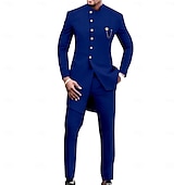 cheap Dinner Party-Men&#039;s Africa Festival Party Suits Black Blue Solid Colored Standard Fit 2 Piece Single Breasted More-button