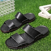 cheap Dress Sandals-&quot;Men&#039;s Black and Yellow Slide Sandals with Wide Straps, Casual Style for Outdoor and Beach Wear