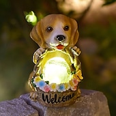 cheap Landscape Lights-Solar-Powered Dog Statue Light with Retro LED Lantern - Outdoor Garden Decor for Patio, Porch, Balcony, Holiday Decoration