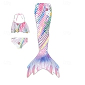 billiga Mermaid Baddräkt-Barn Flickor Badkläder för sjöjungfrun Baddräkt Helgdag Strand Vågar Semester Tropisk Baddräkter 4 år + Sommar Ljusrosa Gul