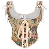 olcso Felsők-Retró Középkori Reneszánsz Fűző Prsluk Bustier Ren Faire Fűzős Virágos Jacquardszövet Női Kelta Fantasy királyi Mindszentek napja Farsang Parti Alkalmi / Napi LARP Felnőttek Fűző