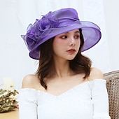 levne Party klobouky-organza church fascinator svatební čajový dýchánek derby klobouky pro ženy květina široká krempa sluneční klobouk