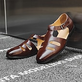 preiswerte Kleidungs-Sandalen-Schwarze Fischersandalen aus Kunstleder für Herren mit Schnallenriemen und Aussparungsdesign, stilvoll und bequem für die Freizeit, den Outdoor- und Sommergebrauch