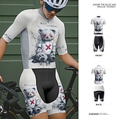 billiga Klädsatser för män-Herr Cykeltröja med shorts Kortärmad Bergscykling Vägcykling Sommar Vår Höst Vit Tecknat Cykel Dragkedja fram Svettavvisande Bekväm Andningsfunktion Elastan sporter Kläder