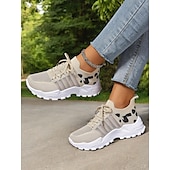 billiga Damsneakers-stickade sneakers för kvinnor med leopardtryck – löparskor i mesh som andas, lätta atletiska sneakers för promenader och fritidskläder