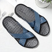 preiswerte Lässige Sandalen-Schwarze Herrensandalen mit Kreuzriemen, Krokoprägung und bequemer Gummisohle – lässiges Outdoor-Schuhwerk für Sommer, Strand und Alltag