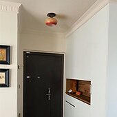 levne Globusový design-moderní retro kulatá oválná kupole dřevěná základna sklo 1-světelné polozapuštěné stropní svítidlo pro obývací pokoj 110-240v