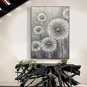 billiga Blom- och växtmålningar-handgjord oljemålning canvas akryl väggkonst dekoration abstrakt grå textur maskros blommor för vardagsrum heminredning rullad ramlös osträckt målning