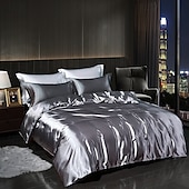 cheap Duvet Cover Sets-4 Pieces Satin Silk Bedding Set with Fitted Sheets Duvet Cover Sets Summer Solid Color Comforters Covers with 2 Pillowcases