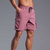 baratos Clássico-Homens Bermuda Cargo Calção Shorts de verão Com Cordão Cintura elástica Bolso multi Tecido Conforto Vestível Comprimento do joelho Ao ar livre Esporte Diário Moda Casual Preto Rosa