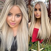 preiswerte Echthaarperücken mit Stirn-Spitzenkappe-100 % unbehandeltes Remy-Menschenhaar, aschblonde Perücke mit Ombre-Highlights, ohne Klebstoff, 5 x 5 Verschluss, Perücken mit glattem Knochen, 13 x 4 Lace-Front-Perücke mit vorgezupftem Babyhaar für