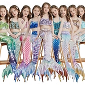 billiga Mermaid Baddräkt-Barn Flickor Badkläder för sjöjungfrun Baddräkt Helgdag Strand Vågar Semester Tropisk Baddräkter 4 år + Sommar Gul Rodnande Rosa