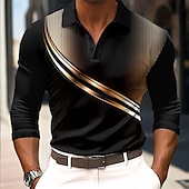 economico Polo geometrica da uomo-Per uomo Geometrico Linea Maglia da golf Manica Lunga Magliette polo Camicie con Colletto Casual Business Casual Streetwear Athleisure Abbigliamento da Esterno Ferie Bottoni Stampa 3D Primavera