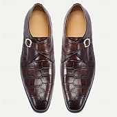 preiswerte Klassische Anzugschuhe-Monkstrap-Schuhe aus hochwertigem braunem Krokodilleder mit Schnallendetail für Herren, formelle Abendschuhe für Hochzeiten, Business und besondere Anlässe