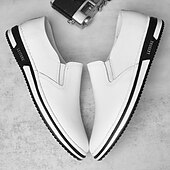 billiga Tillfällig-slip-on sneakers i konstläder för män, avslappnade vita skor med bekväm gummisula, snygga och mångsidiga skor för vardags- och fritidsaktiviteter