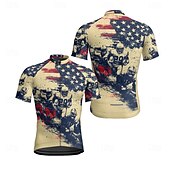 abordables Maillots pour hommes-Homme Maillot Velo Cyclisme Manche Courte Cyclisme Tee-shirt Maillot avec 3 poches arrière VTT Vélo tout terrain Respirable Séchage rapide Conception anatomique Mèche Rouge Kaki Drapeau National Des