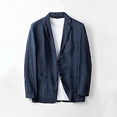 preiswerte Herren Elite Oberbekleidung-Herren Blazer aus 100 % Leinen Blazerjacke Schule Formell Hochzeit Elegant Urlaub Sommer Frühling 100% Leinen Leinen Einfarbig Einreihig Zwei-Knopf Blazer Dunkelgrau Marineblau Beige Hellblau