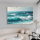 economico Quadri paesaggistici-dipinto a mano paesaggio marino blu oceano dipinto a olio costiero arte murale dipinta a mano paesaggio marino spiaggia astratto dipinto su tela per soggiorno enorme paesaggio marino extra large